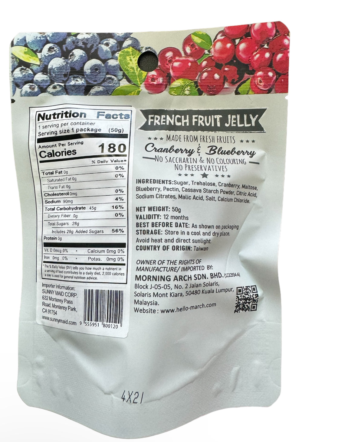 Hello March French Fruit Jelly Cranberry & Blueberry Flavor * VEGAN *